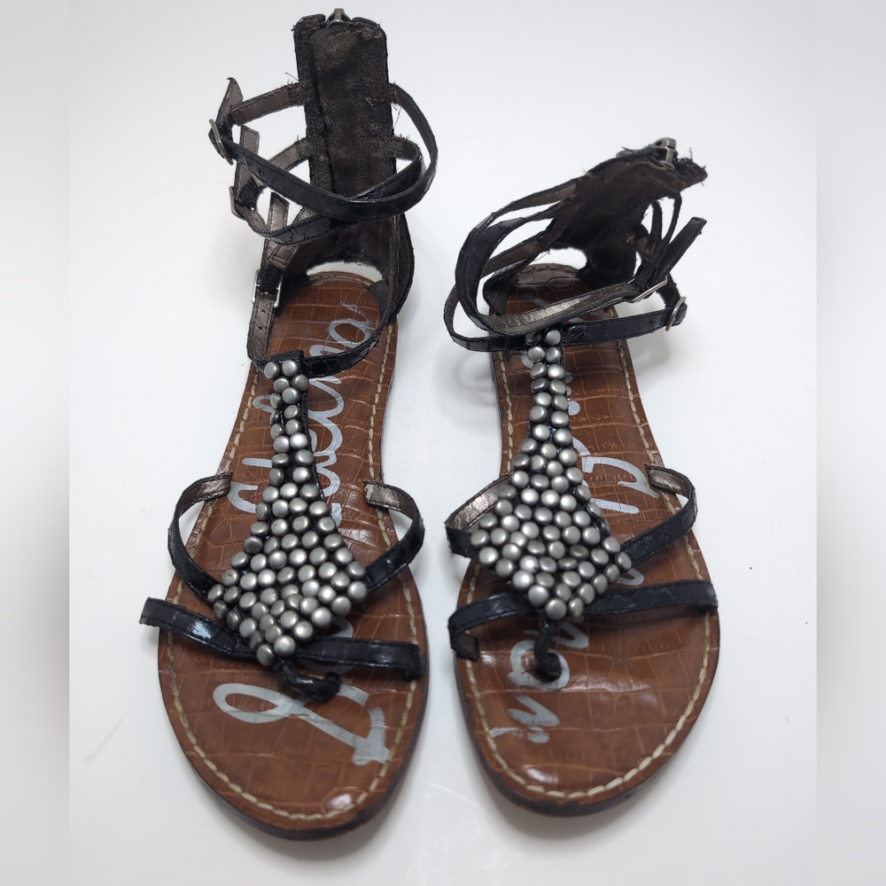 Sam Edelman Metalic Ginger Back Zip Beaded Gladiator Sandals Womens Size 6